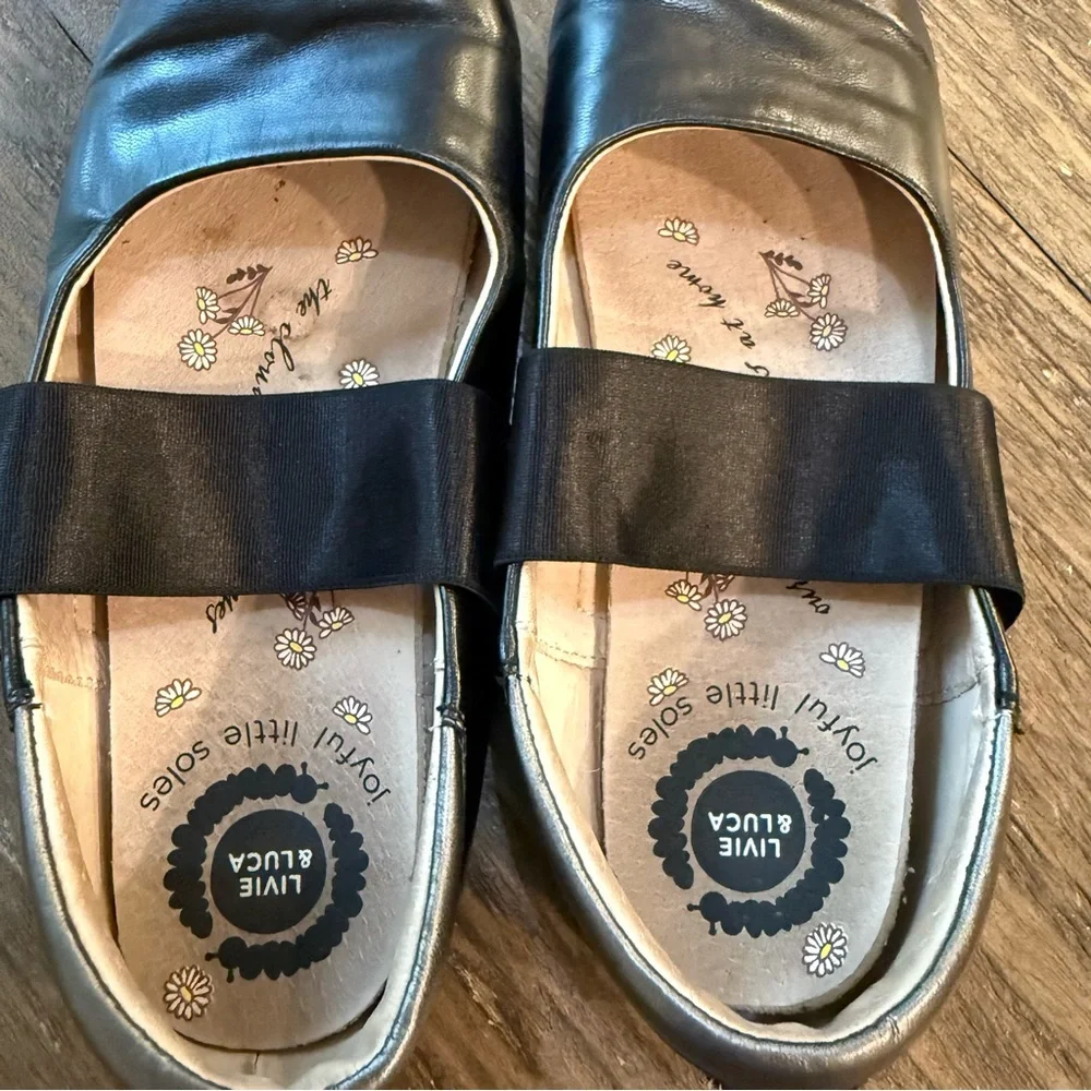 LIVIE & LUCA‎ Girl’s Bella Ballet Flat Shoes in Black Size 13 Ribbon Strap